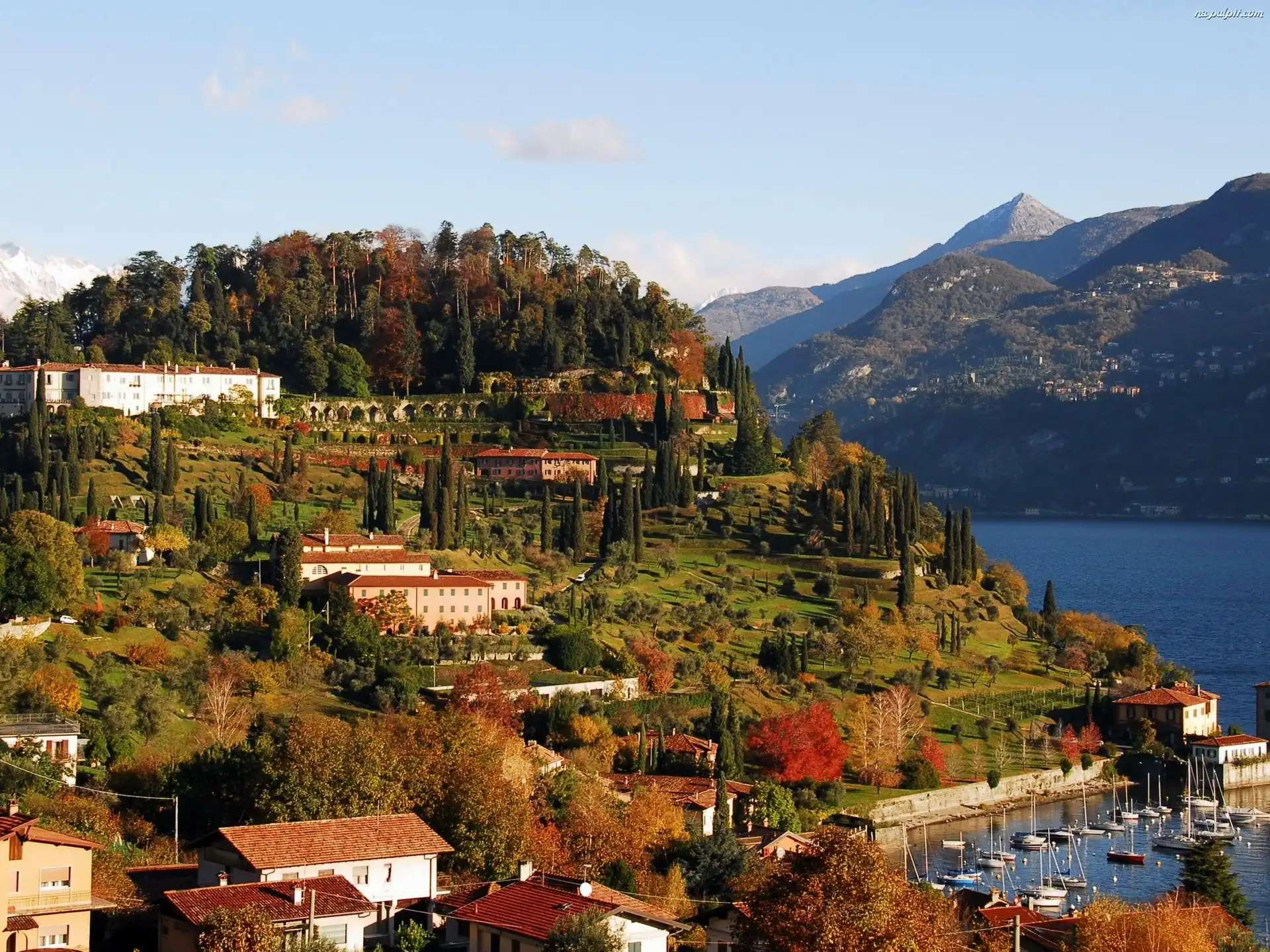 Góry, Miasteczko, Jachty, Jezioro, Lombardia, Como